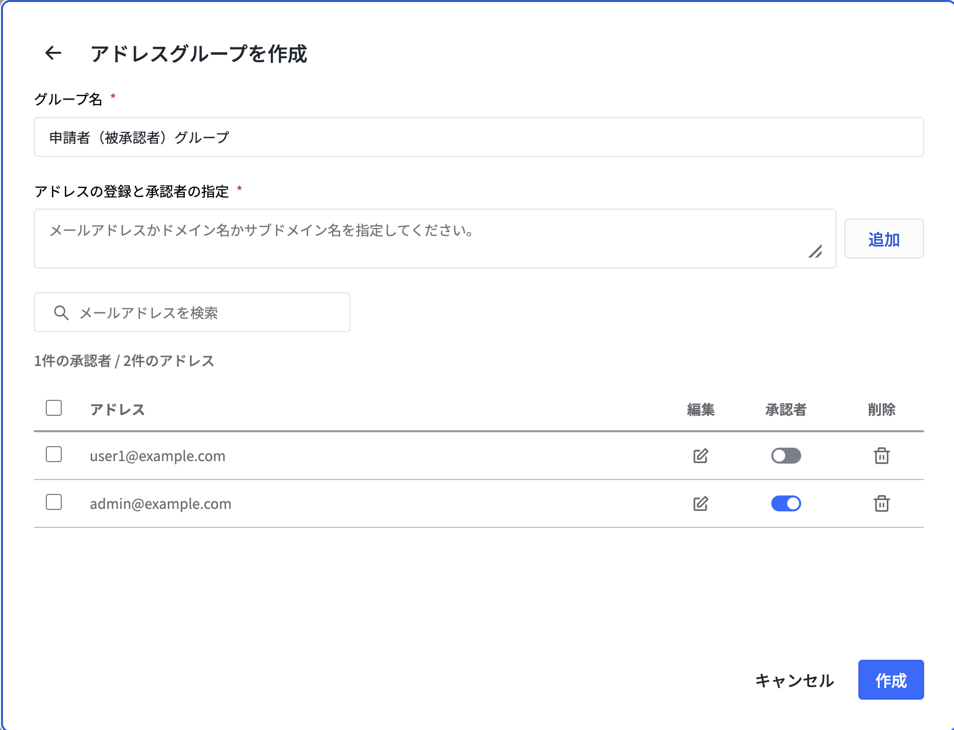 追加されたメンバーの承認者チェック画面