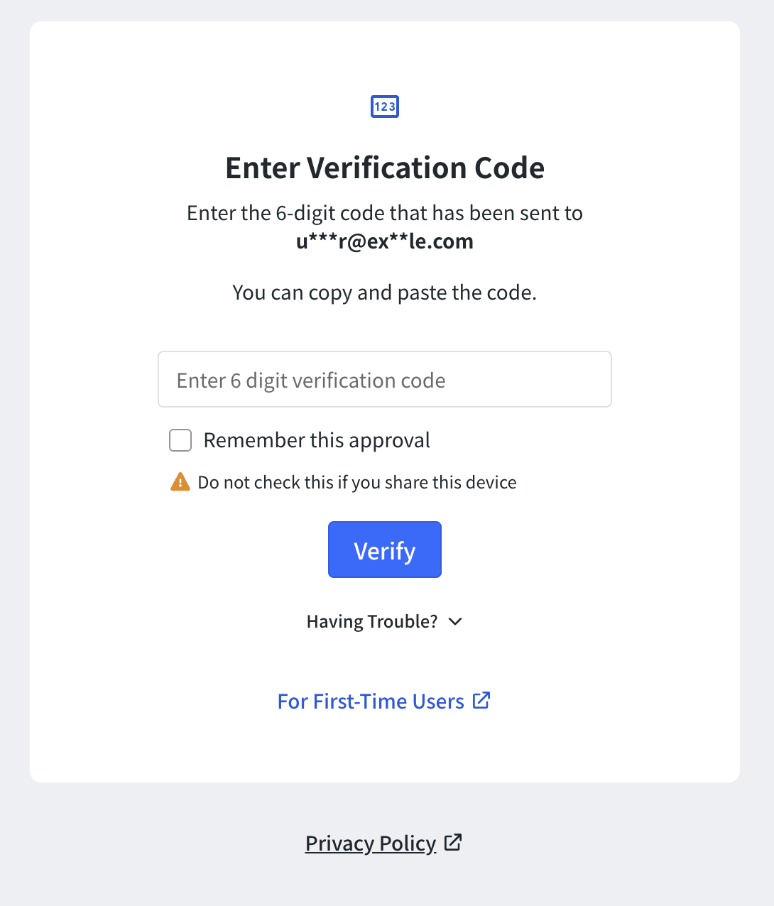 Security code entry screen