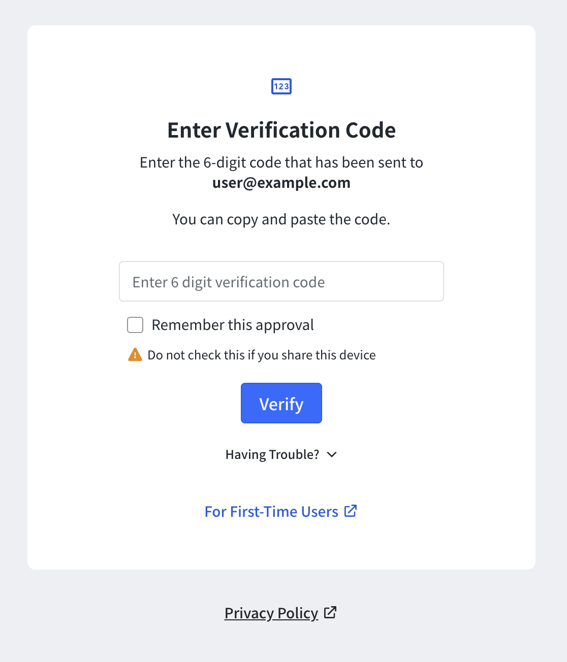 Security code entry screen