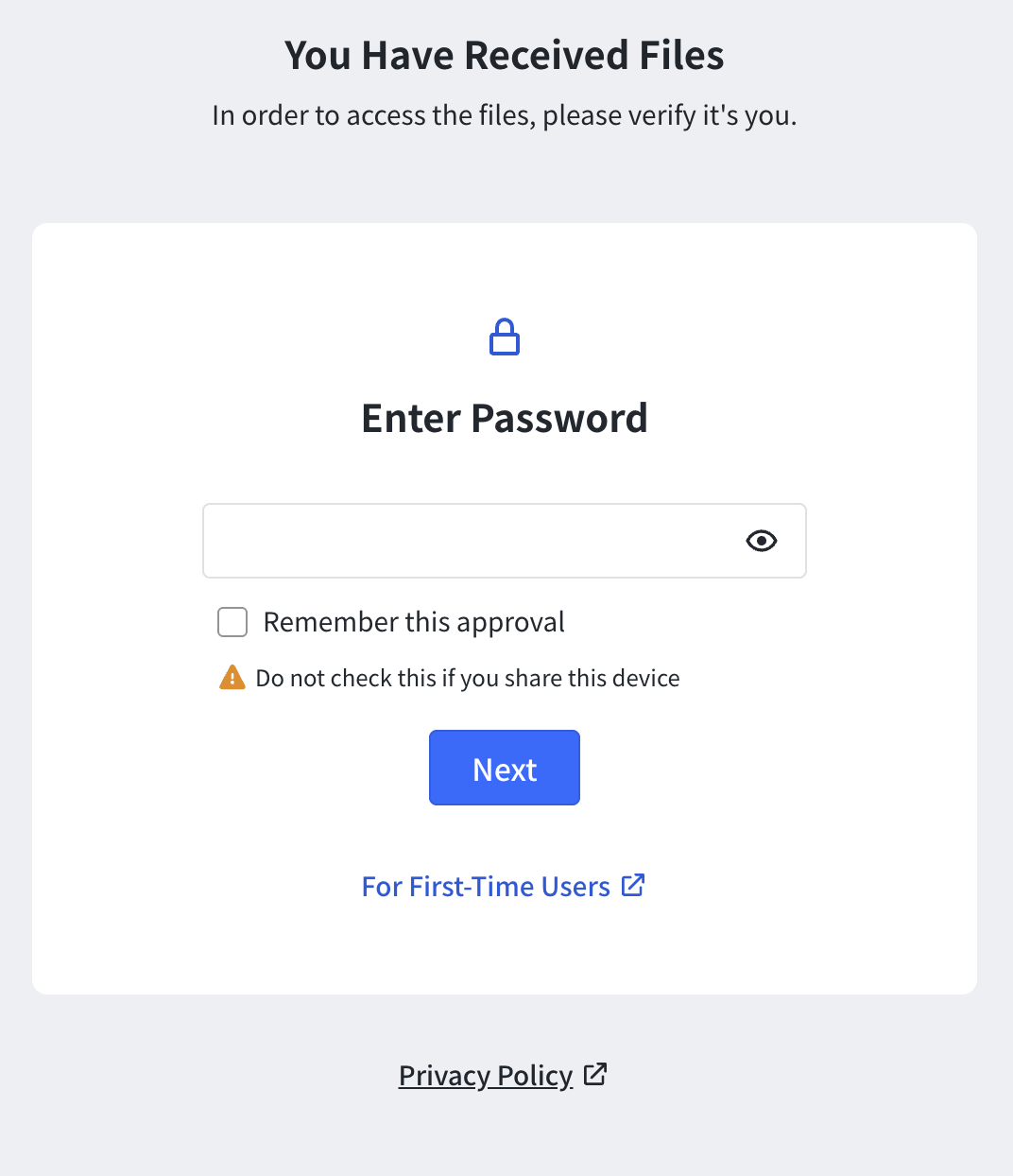 Password entry screen