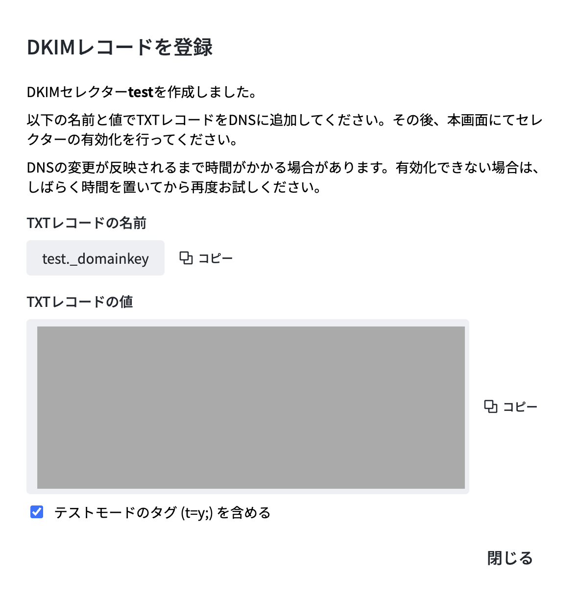 TXT レコードのコピー画面