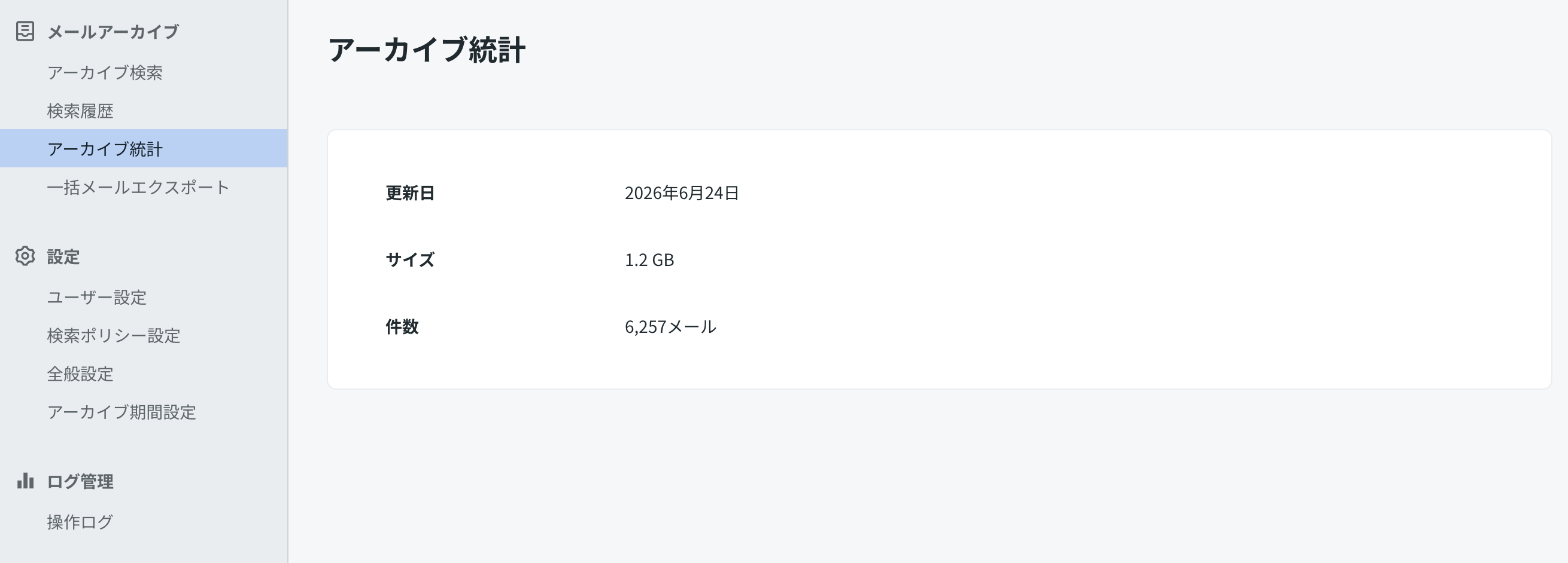 アーカイブ統計画面